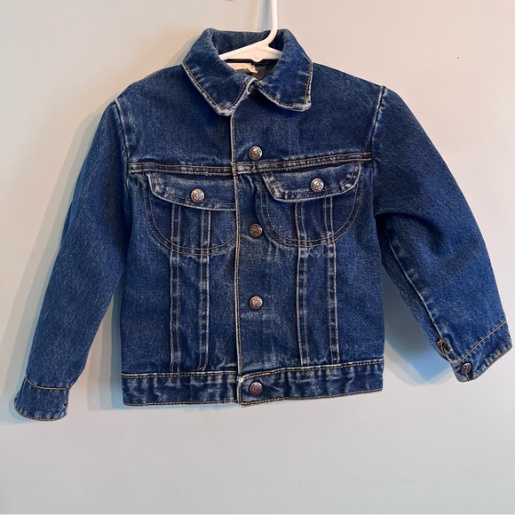 Vtg Pitchriders Dark Wash Jean Jacket Snap Buttons Child 5 6 Western Cowboy - Picture 2 of 16